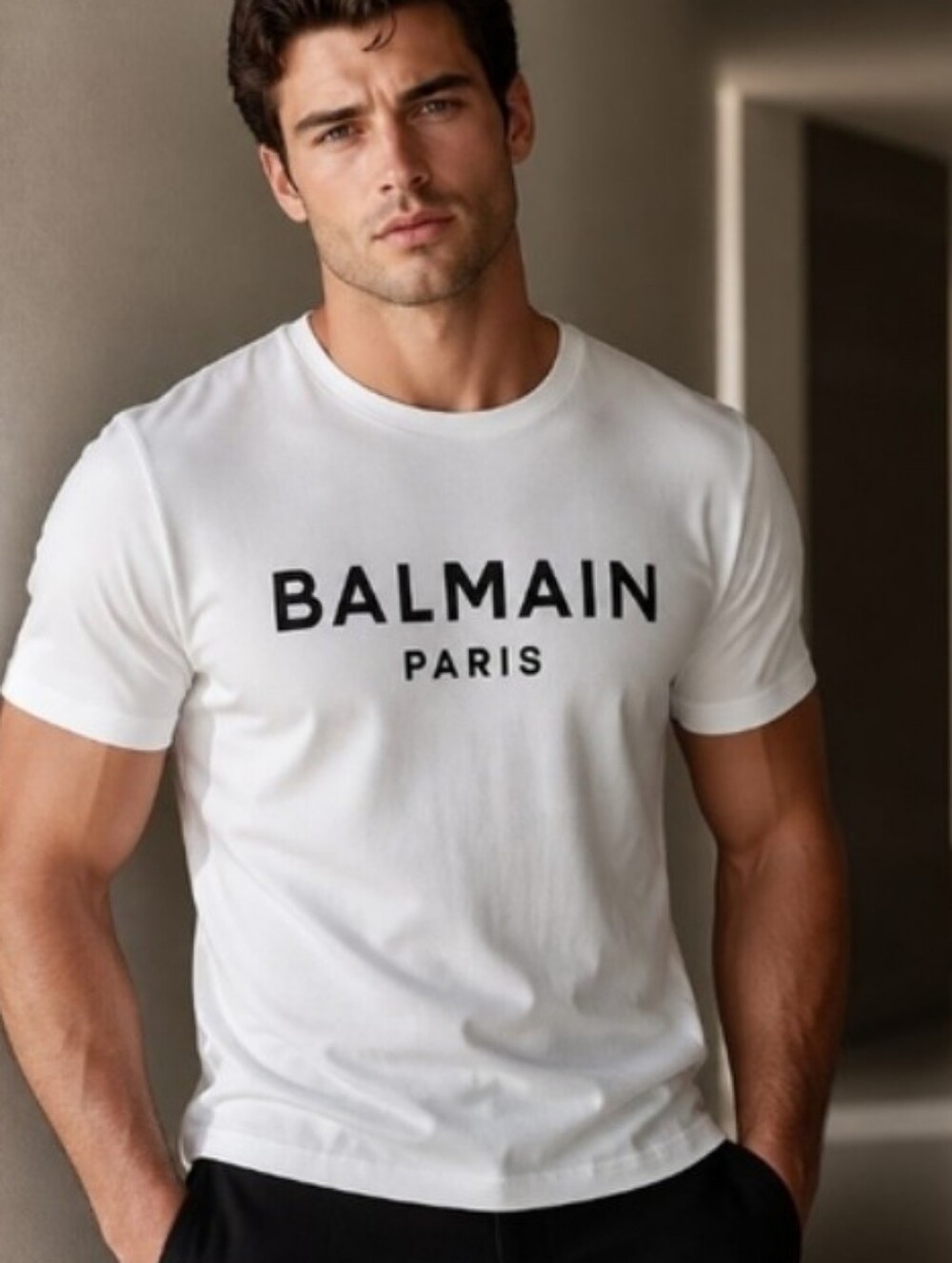 Balmain Men's White Logo Crewneck T-Shirt